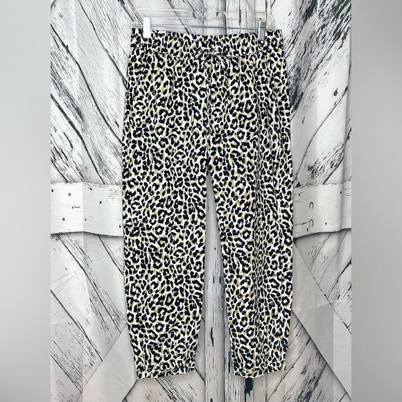J. Crew Leopard Print Linen Blend Cuffed Ankle Pants Joggers Sz 8 - Picture 2 of 8